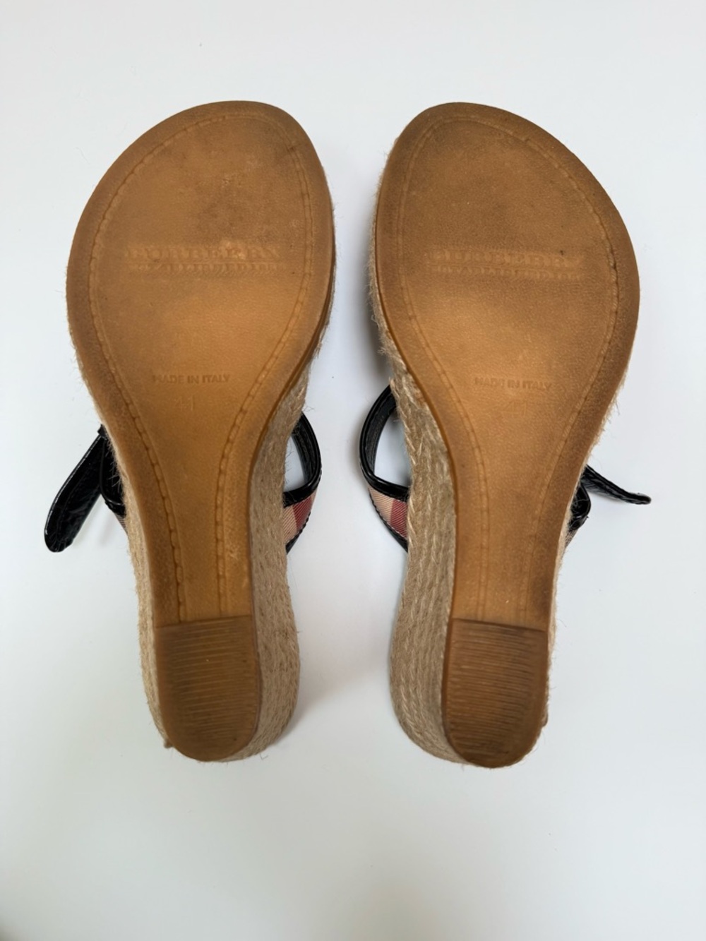 Burberry Nova Check Espadrille Wedge Sandals Black Patent Leather EU 41 - Picture 6 of 13
